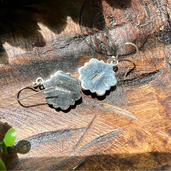 925 Sterling Silver Turquoise Cluster Flower Dangle Earrings Boho Southwestern - Picture 3 of 8